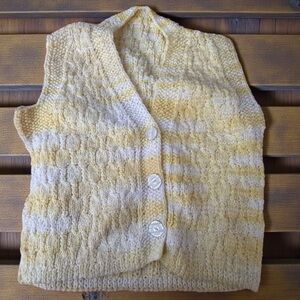 Hand-made crocheted baby cardigan vest top yellow 6-9 months